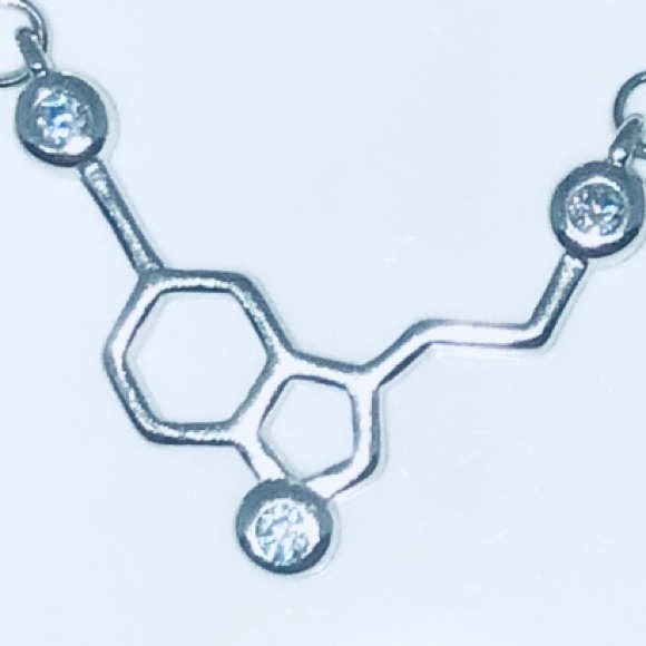 925 Serotonin Molecule Necklace w/AAACZ 16" - Picture 3 of 5
